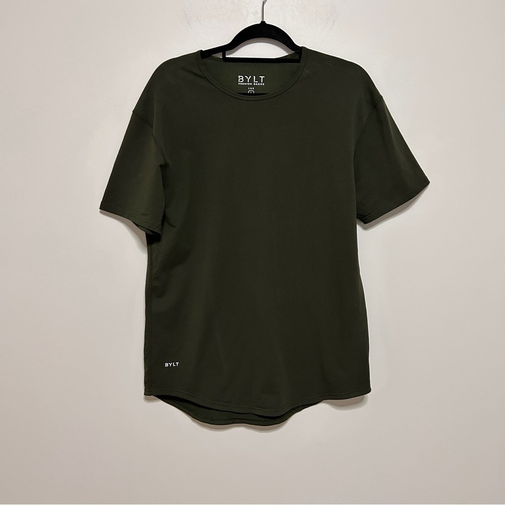 BYLT Men's Large Olive Green T-Shirt Premium Basics LUX Drop-Cut Crewneck